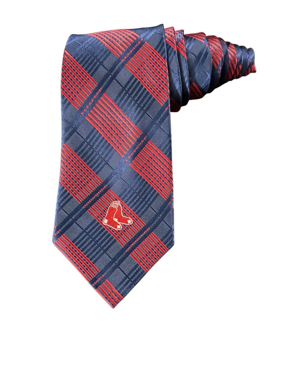 MLB Boston Red Socks Red Blue Plaid Baseball Sports Necktie